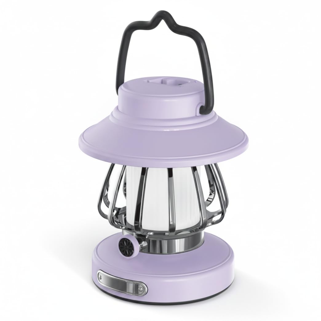 Ameble Retro Snail Rechargeable Kids Lantern with Adjustable Brightness, Portable Night Light for Camping, Indoor & Outdoor Adventures, Cute Design, Purple