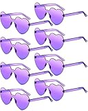 Frienda 8 Pairs Heart Shaped Sunglasses for Women Rimless Heart Glasses Candy Color Sunglasses for Party Favor(Purple)