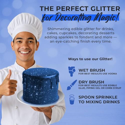Bulk (20g) Navy Blue Edible Glitter for Drinks Edible Glitter for Cakes, Drink Glitters, Shimmering Navy Blue Glitters Cake Decorations Shimmer for Strawberries, Cocktail Drinks