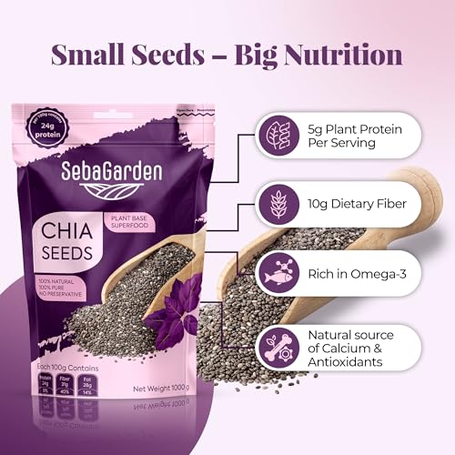 Seba Garden Premium Nährstoffreich – Rohe schwarze Chiasamen 1 kg (2,2 lb) mit 5 g Protein und 10 g Ballaststoffen für Salate… – Ansicht 2