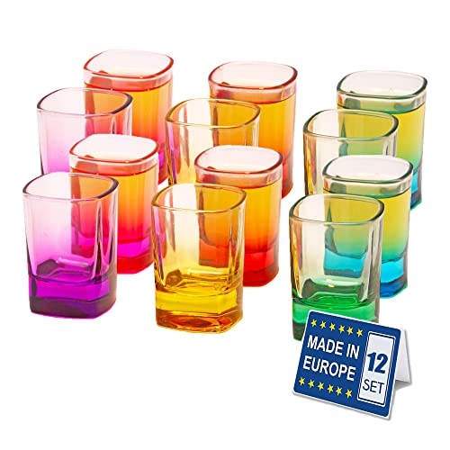 GOSOYO Juego de 12 vasos de licor coloridos, mini vasos de licor de base pesada de 52 ml, vasos de licor de colores a granel, vasos de tiro de colores (12 piezas) Cover