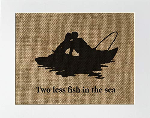 8x10 UNFRAMED Two Less Fish In The Sea/Burlap Print Sign/Rustic Country Shabby Chic Vintage Wedding Decor Sign Love Home Decor Mr Mrs Customised