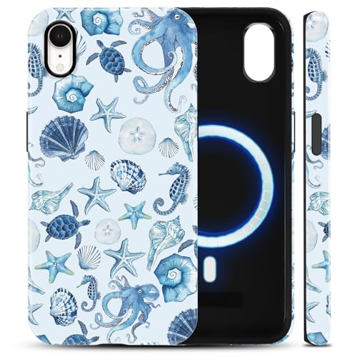 Coque iPhone 17e/16e MagSafe rigide anti-rayures au design mer bleu