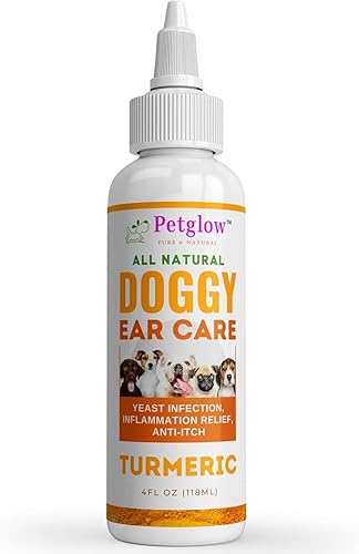 PetGlow Limpiador de oídos para perros infección por levadura con cúrcuma. La terapia natural del oído elimina las infecciones dolorosas del oído,