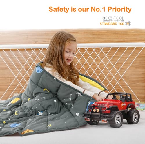 Uttermara Weighted Blanket 5 lbs, Ultra Cozy Minky Weighted Blankets with Cartoon Patterns, Heavy Blanket Great for Calming and Sleeping, 36x48 inches, Grey Space