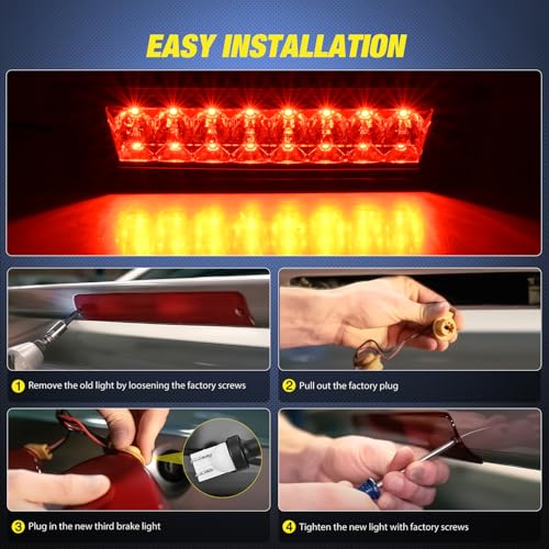 Image of Nilight Third Brake Light Tail High Mount 3rd Stop Lights Smoked Lens Compatible with Ford Mustang LX Hatchback 1987 1988 1989 1990 1991 1992 1993 with Spoiler Version Pickup Truck Rear Center Cab