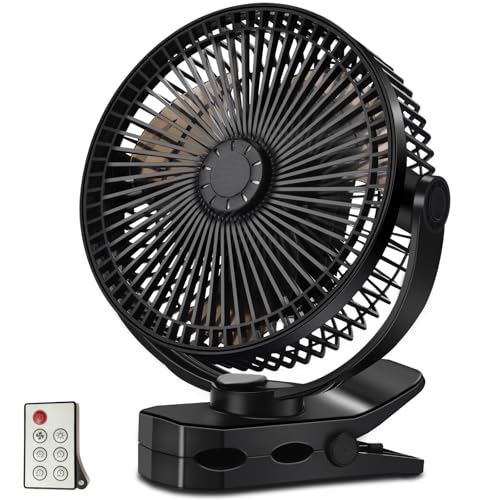 Ventilador con clip, batería de 12000 mAh y control remoto, recargable por USB, aromaterapia, luz LED, 4 velocidades y temporizador para usar en la oficina, camping, viajes o en tiendas de campaña.