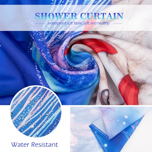 Image of Aimego Extra Long Shower Curtain - Funny Cute Cat Riding Whale on Space Galaxy Fantasy Jellyfish Fabric Cloth Shower Curtain Set with 12 Hooks for Kids Bathroom Decor Bathtub Curtain, 72 inchx84 inch