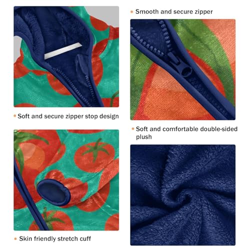 Tomato Pattern Print on Turquoise Toddler Fleece Jacket Girl Boys Hooded Fleece Jacket Coat Warm Outwear Zip-up 3-10T3