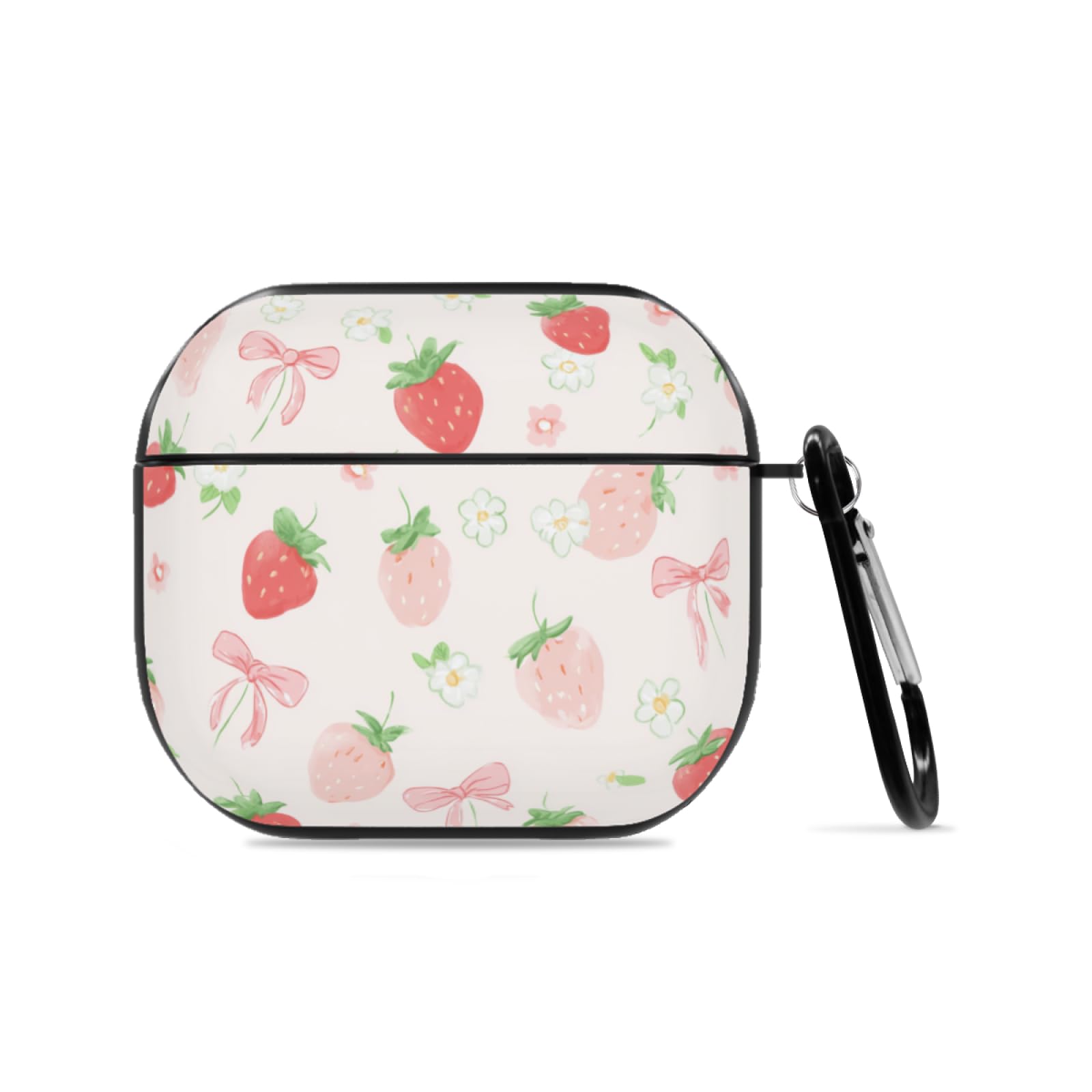 Strawberry and Bow Case for Airpod 3 Cover with Keychain Full Protective Plastic Skin Accessories for Women Men