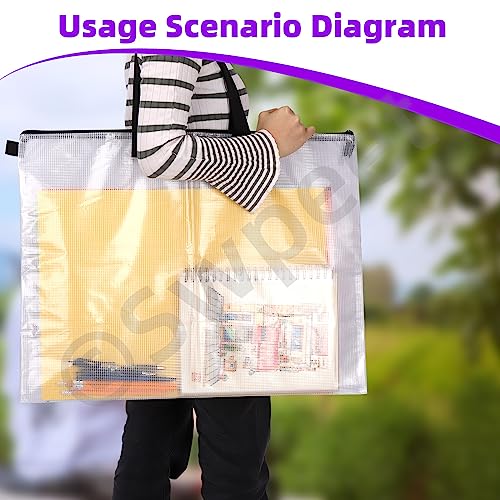 Image of Swpeet 7Pcs 3 Sizes A3 A5 19 x 25 Inch Storage Bag Art Portfolio Bags with Zipper and Handle Assortment Kit, Mesh Folder Organizers Art Portfolio Bags Posters Storage BagTransparent Bag