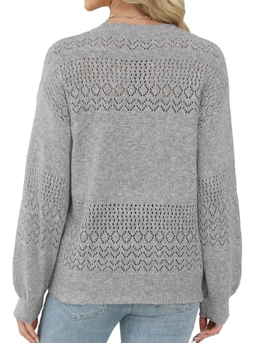 Image of Lylinan Womens Sweaters Casual Boho Long Sleeve Shirts Crewneck Lightweight Crochet Tops Pullover Knit Sweater