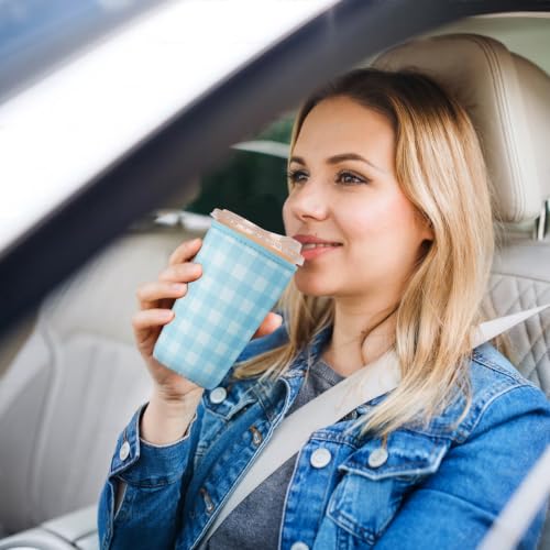 Image of Reusable Insulated Sleeve for Iced Coffee Cup, 3-Pack Coffee Neoprene Drink Sleeve for Cold & Hot Drinks, Beverage Holder for Iced Coffee (Soft Blue Gingham)