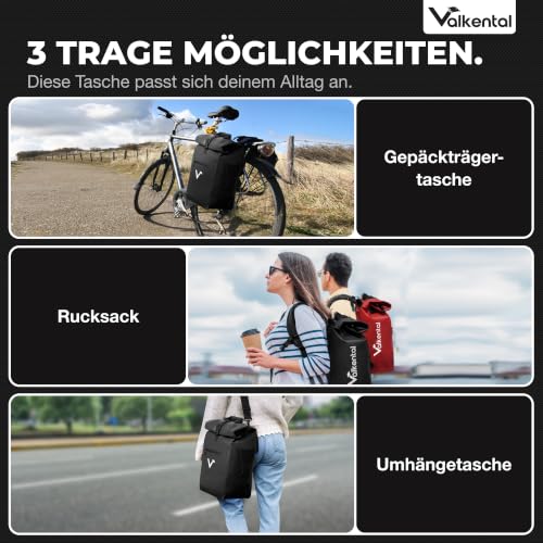 Valkental® 3in1 Fahrradtasche [Bis 25L] - Das Original - Geeignet als Gepäckträgertasche… – Ansicht 2