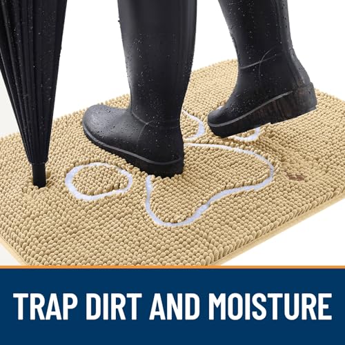 Image of OLANLY Dog Door Mat for Muddy Paws 30x20, Paw Print Design Chenille Mud Mat