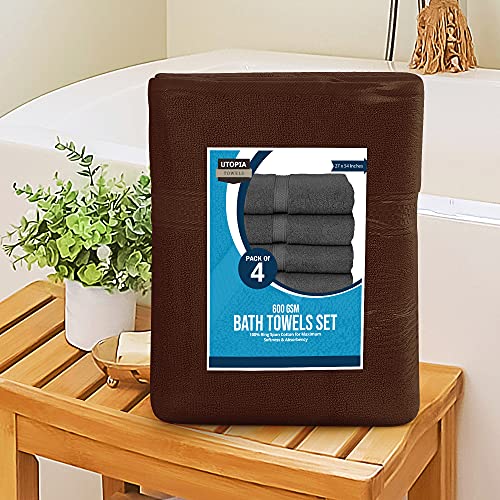 Utopia Towels 4 Pack Premium Bath Towels Set, (27 X 54 Inches) 100% Ring Spun Cotton 600Gsm, Lightweight And Highly Absorbent Quick Drying Towels, Perfect For Daily Use (Dark Brown) #TOP4
