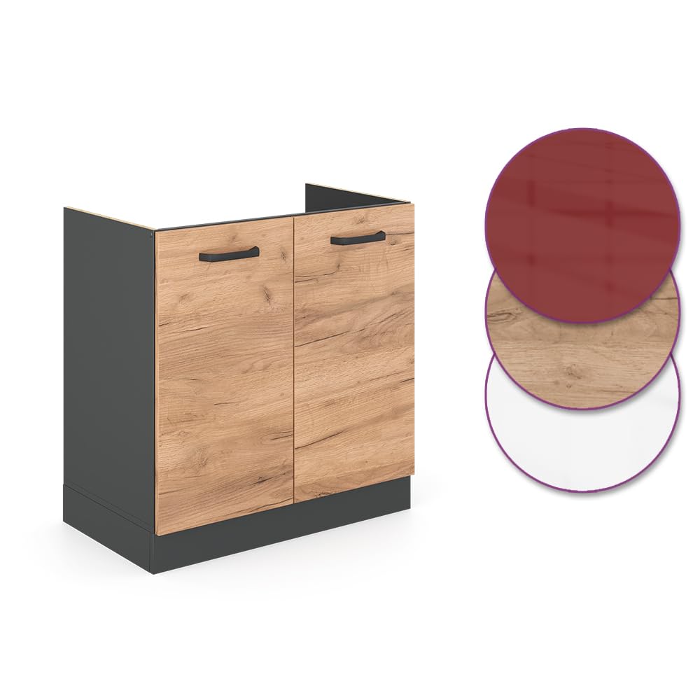 Vicco mobile lavello cucina R-line, Quercia dorata/Antracite, 80 cm senza piano di lavoro