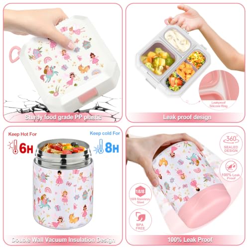 Image of wiwens Bento Lunch Box for Kids with 12oz Soup Thermo Leak-Proof Lunch Food Container with 5 Compartment Thermo Hot Food Jar and Insulated Lunch Bag for Kid Toddler Girls Boys to School