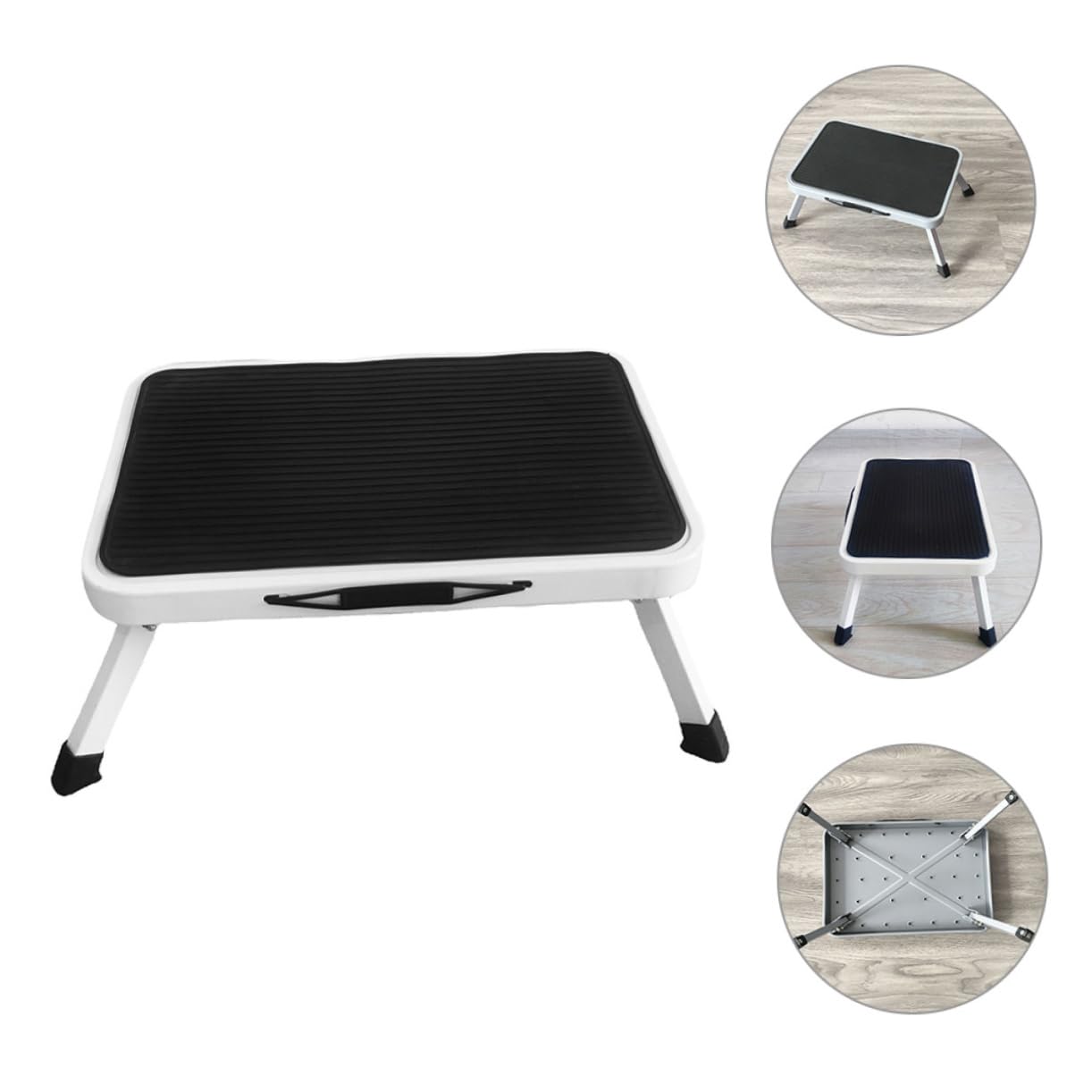 Tabouret Pliant en Fer Noir à Caoutchouc, Marchepied Portable