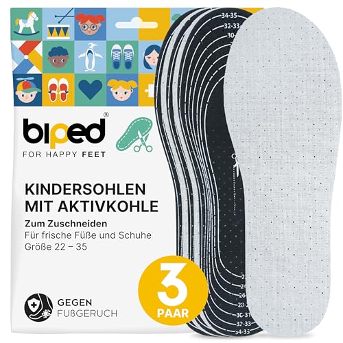 biped 3 Paar Kinder Einlegesohlen mit Aktivkohle Latexschaum gegen Schweißfüße - Schuheinlagen zum Zuschneiden - Ideal für alle Kinderschuhe Stiefel Hausschuhe und Gummistiefel z2726