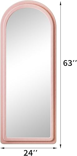 Miniatura 2 de ZMYCZ Espejo de suelo, espejo de longitud completa con soporte, espejo arqueado de 63 x 24 pulgadas, espejo independiente para colgar o inclinarse,