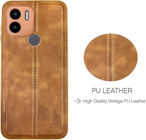Image of A rtistque Premium Thread Leather Back Cover Case for Mi Redmi A2 / A1 | Drop Protection | Smooth Grip | Raised Camera Edges| Redmi A2 / Redmi A1- Brown