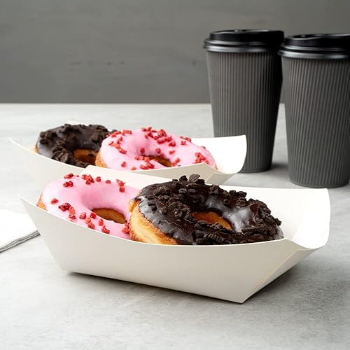 Vista 144 de Restaurantware Papel de periódico Bio Boat - 3" x 2" x 1" - Caja de 50 unidades Newsprint