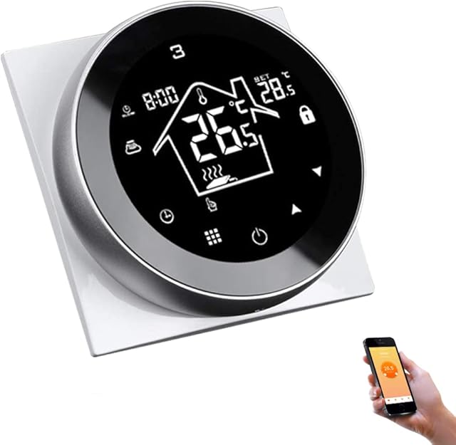 KETOTEK Smart Thermostat WiFi for Electric Underfloor Heating 16A, Programmable Temperature Controller with Floor Sensor Probe, Touchscreen LCD, Tuya Smart Life Alexa Google Assistant Compatible