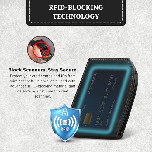 Image of ROGUE WALLET Tailored Genuine Leather Wallets - RFID Blocking, Durable & Stylish Front-Pocket Comfort - Holds 6-8 Credit Cards, ID Window, Extra Storage Pockets & More (Black)