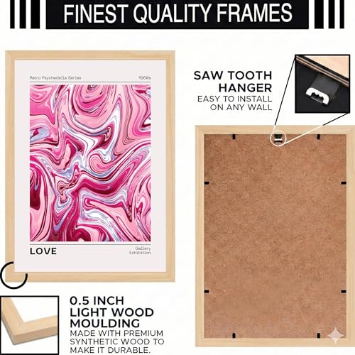 Image of BLINKART Pink Swirl Aesthetic Modern Art Walls With Frame | Natural Wood Texture | Living Room Bedroom Office Wall Decoration | Poster Home Decor Frames Wall Bedroom | 12x8 Inches (D78)