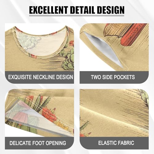 ALAZA Cactuses Books Pattern Pajama Set Short Sleeve Sleepwear Soft Lounge Nightwear4