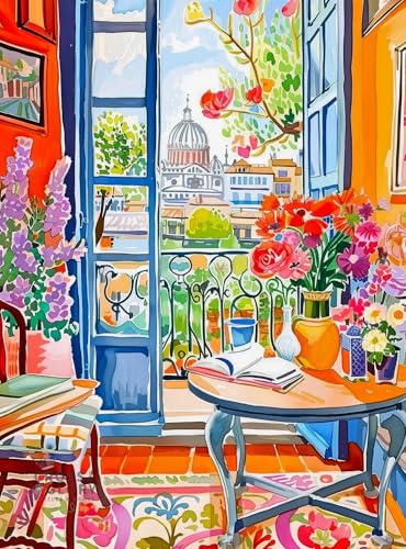 Cross & Glory – Room with a Bloom – 1000 Piece Jigsaw Puzzle for Adults | Colorful Floral City View Puzzle | Vibrant Home Interior Artwork | Premium Ribbon-Cut Puzzle with Satin Finish