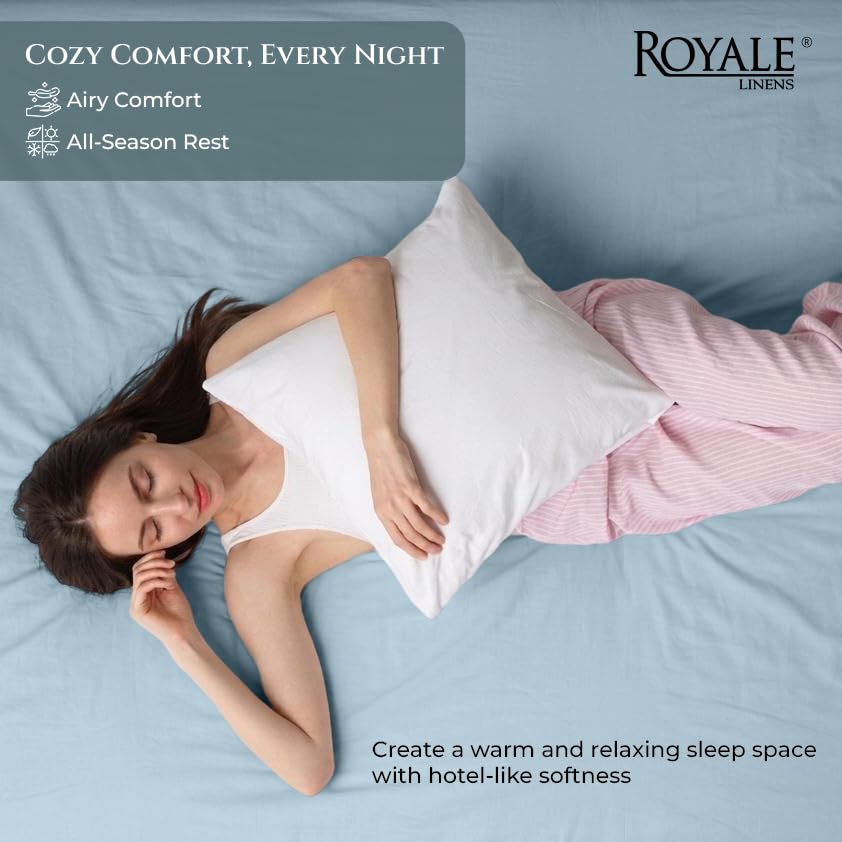 Image of Royale Linens 400 Thread Count Full Fitted Sheet Only - 100% Cotton Full Bed Fitted Sheet - Luxury Sateen Weave - Elastic Deep Pocket Fitted Sheet - Soft Bottom Sheets - Fit Up To 16 inch (Caribbean Blue)