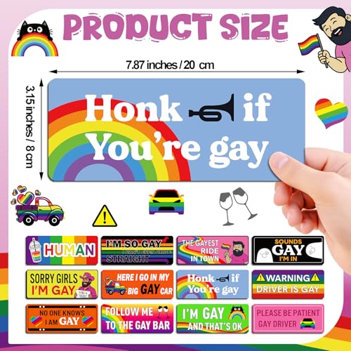 Image of 12 Pcs Gay Pride Funny Magnet Bumper Sticker LGBT Rainbow Pride Prank Magnetic Sign for Vehicle Truck Reusable Magnet Sticker for Fridge(Stylish)