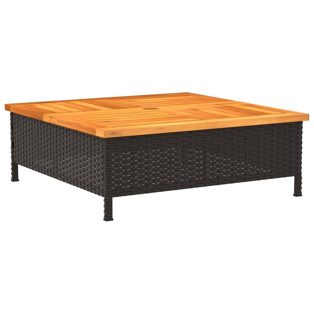 vidaXL Table de Jardin, Table Basse Carrée avec Trou, Meuble de Terrasse Balcon Patio Extérieur, Noir Résine Tressée et Bois Acacia