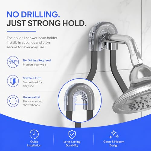 Image of amazon basics Hanging Shower Caddy for Bathroom | Bathroom Organiser Without Drill | Bathroom Accessories Storage Organizer