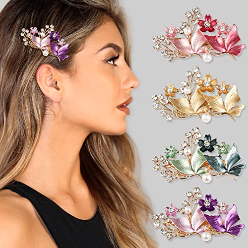 Hair Clips Duck Bill Flower Barrettes for Women Hair Clips Rhinestone Pretty Pearl Hair Clip Metal Duckbill Clips for Hair Barrettes Pearl Duckbill Clips Flower Hairclips Alligator Hair Clips