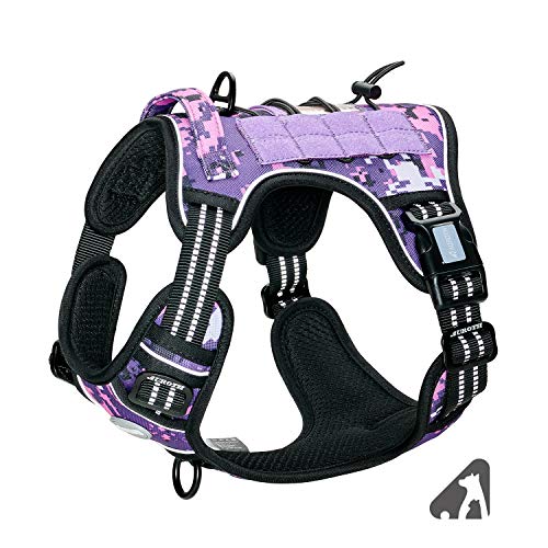 Image of Auroth Tactical Dog Harness for Small Medium Large Dogs No Pull Adjustable Pet Harness Reflective K9 Working Training Easy Control Pet Vest Military Service Dog Harnesses (M, Purple Camo)