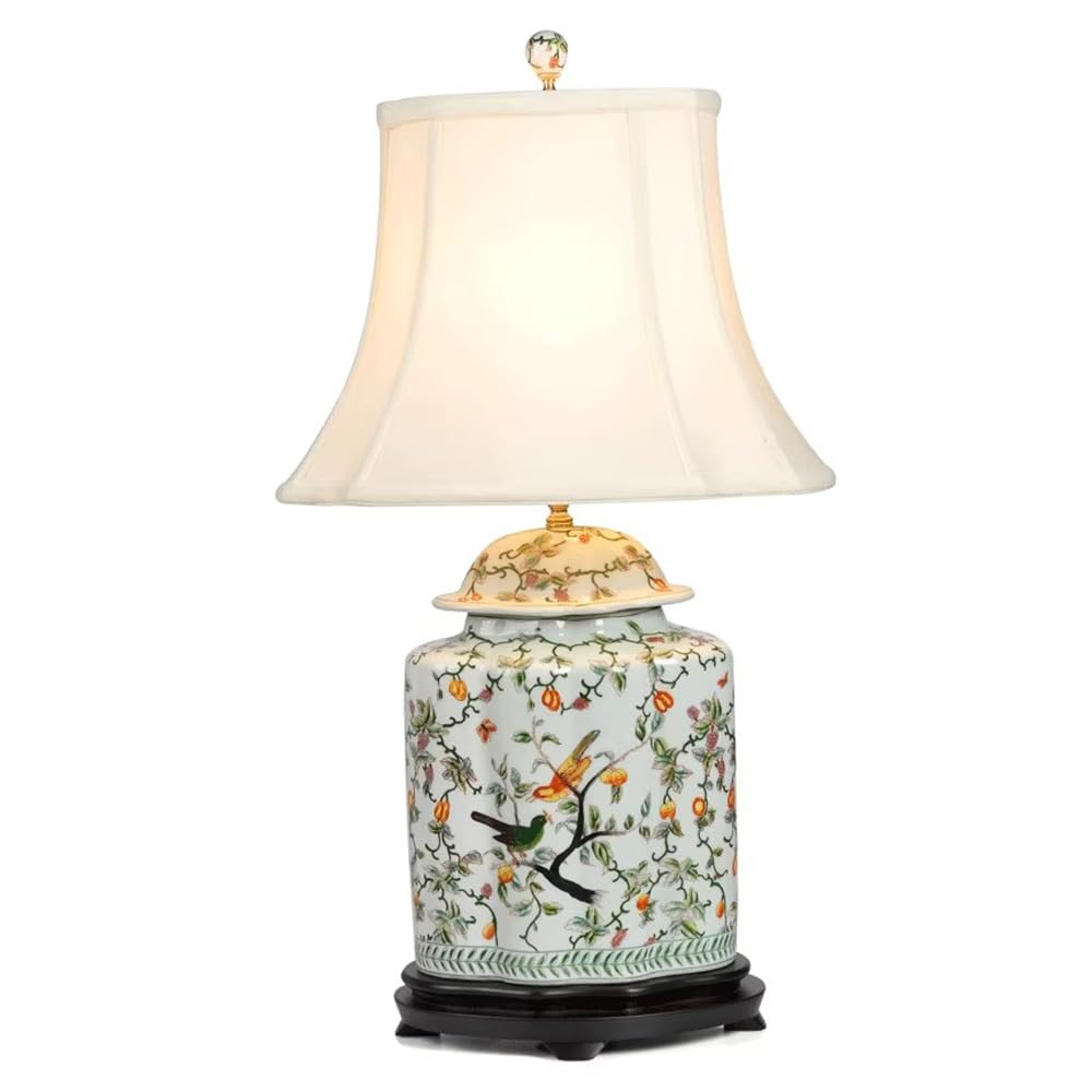 SANBDDLYY Classic Chinese Floral Table Lamp - Handcrafted Ceramic Bedside Desk for Bedroom, Living Room, Office, and College