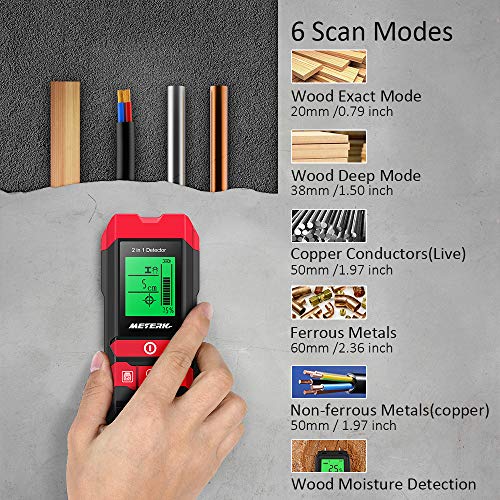Stud Finder Sensor Meterk Wall Scanner - 5 in 1 Electronic Center Finder Multi-Functional Wall Finder Detector with LED/Sound Warning for Wood Stud/Metal/Live AC Wire/Moisture Detection - Thumbnail 2
