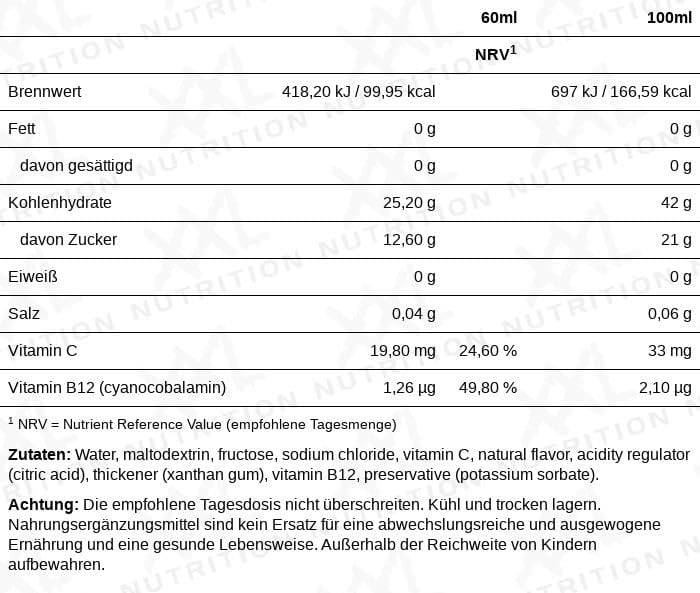 XXL-Nutrition-Energy-gel-60ml-Electrolytes-Vitaminen-25-Gramm-Kohlenhydrate-12-pack