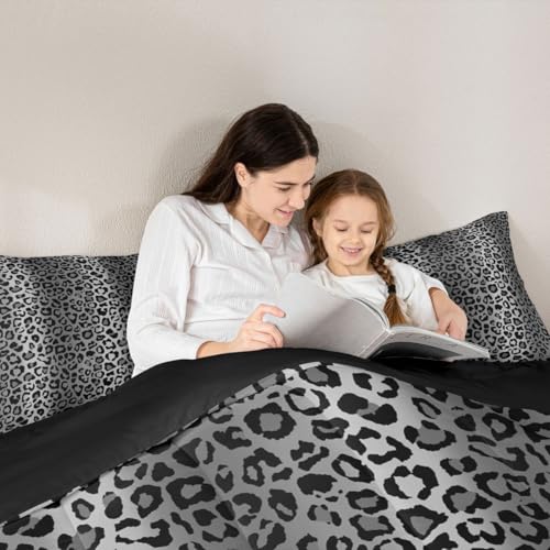 Image of Feelyou Leopard Printed Comforter Set Africa Cheetah Print Bedding Set Toddler Size for Kids Boys Girls Teens Safari Animal Comforter Silver Gray Black Duvet Set Reversible Room Decor Quilt Boys