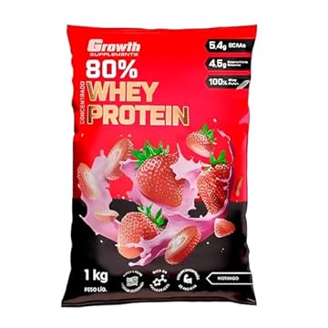 Whey Protein (80% Proteína Concentrado) 1KG (Morango) - Growth Supplements