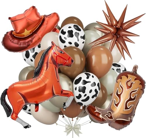 22 Pièces Ballon Anniversaire Western, Ballon Cowboy Set avec Ballons Latex, Bottes Chapeaux de Cowboy Ballons Aluminium Cheval, pour fête d'anniversaire, Thème du...