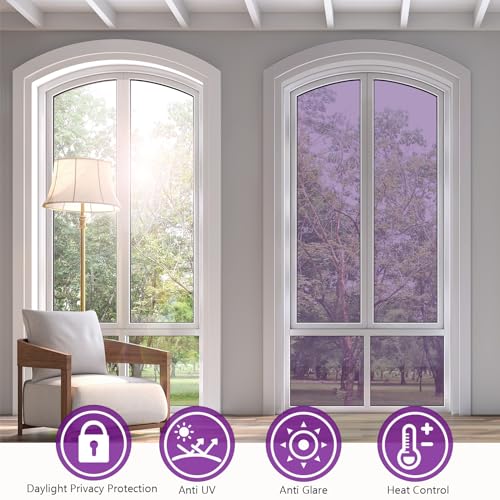 Image of KESPEN Window Privacy Film One Way Daytime Privacy Static Cling Sun Blocking Anti UV Reflective Window Tint for Home and Office, Purple-Silver, 17.5 Inch X 6.5 Feet