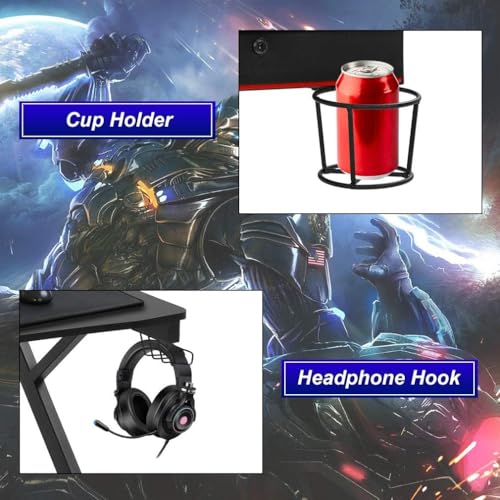 Image of PayLessHere Gaming Desk 45 inch W x 29 inch D Computer Desk Home Office Desk with Cup Holder Headphone Hook Z Frame Design for Home Office Gaming Table Computer Table (Red)