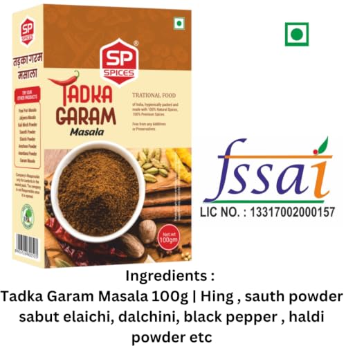 Image of SP Spices Kashmiri Mirch, Chaat Masala, Amchur, Ginger Powder & Kasoori Methi Combo Pack | Premium Indian Spices | Perfect for Cooking, Snacks, Chaat, Curries , vegetables & Marinades (100g Tadka Garam Masala Powder)