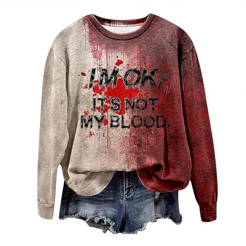 Sudadera genérica para mujer, Halloween, sangre degradada, multilema, sudadera de manga larga, spooky, fiesta, horror humor, informal, jersey de Halloween para mujer, 01 naranja., S