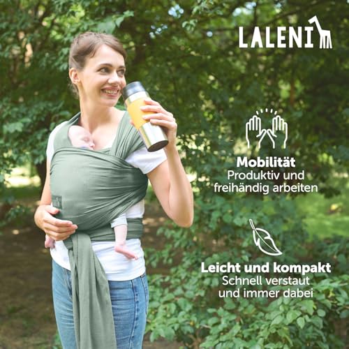 Laleni Tragetuch Baby neugeboren bis 15 kg aus weicher Baumwolle - Babytrage Neugeborene ab Geburt - OEKO-TEX zertifiziertes Tragetuch Kleinkind - Wickeltuch Baby mit 5,10 m Länge - Babytuch in Grün