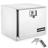 ARKSEN 18 x 17 x 18 Inch Underbody Tool Box, Heavy Duty Aluminum Diamond Plate Waterproof Square Storage Organizer Chest with T-Handle Lock & Keys for Pickup Truck, RV & Trailer – Silver